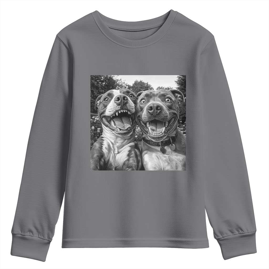 Pitbull Selfie Meme Youth Sweatshirt Funny Dog Lover Graphic TS12 Charcoal Print Your Wear