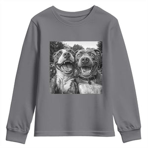 Pitbull Selfie Meme Youth Sweatshirt Funny Dog Lover Graphic TS12 Charcoal Print Your Wear