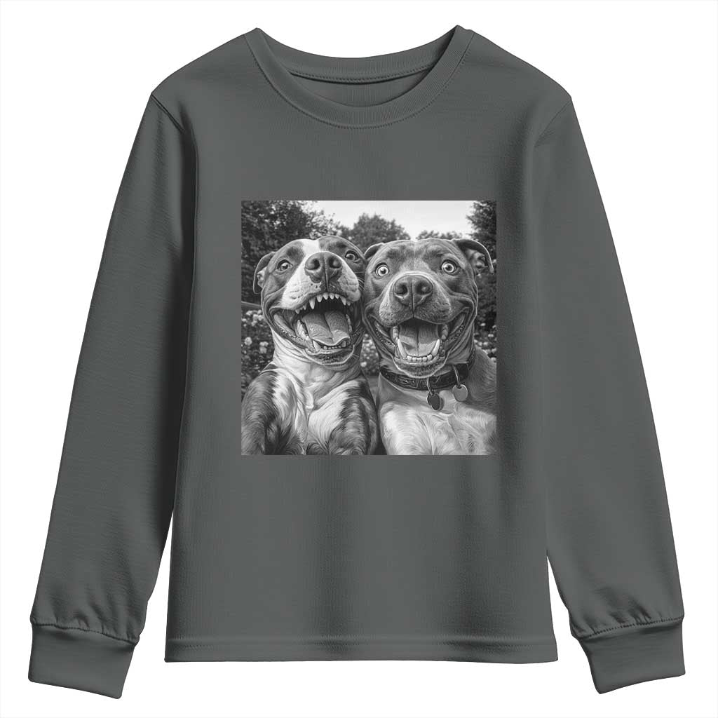 Pitbull Selfie Meme Youth Sweatshirt Funny Dog Lover Graphic TS12 Dark Heather Print Your Wear