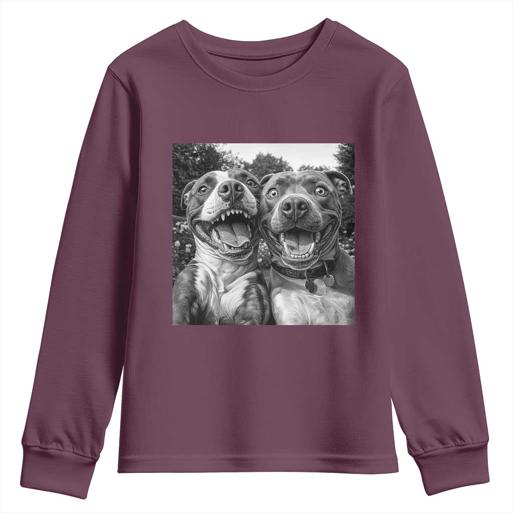 Pitbull Selfie Meme Youth Sweatshirt Funny Dog Lover Graphic TS12 Maroon Print Your Wear