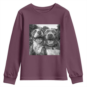 Pitbull Selfie Meme Youth Sweatshirt Funny Dog Lover Graphic TS12 Maroon Print Your Wear
