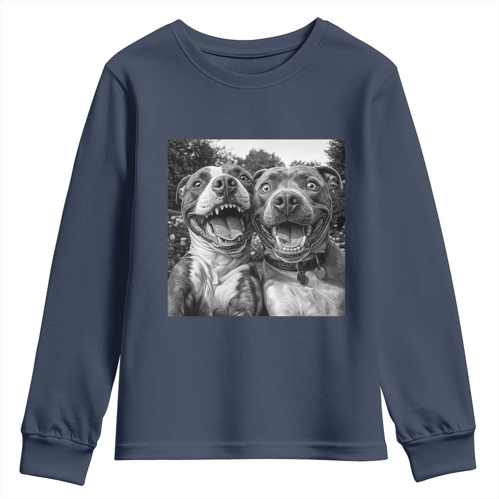 Pitbull Selfie Meme Youth Sweatshirt Funny Dog Lover Graphic TS12 Navy Print Your Wear