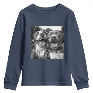 Pitbull Selfie Meme Youth Sweatshirt Funny Dog Lover Graphic TS12 Navy Print Your Wear