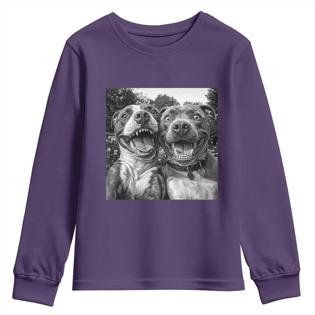 Pitbull Selfie Meme Youth Sweatshirt Funny Dog Lover Graphic TS12 Purple Print Your Wear
