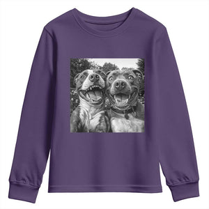 Pitbull Selfie Meme Youth Sweatshirt Funny Dog Lover Graphic TS12 Purple Print Your Wear