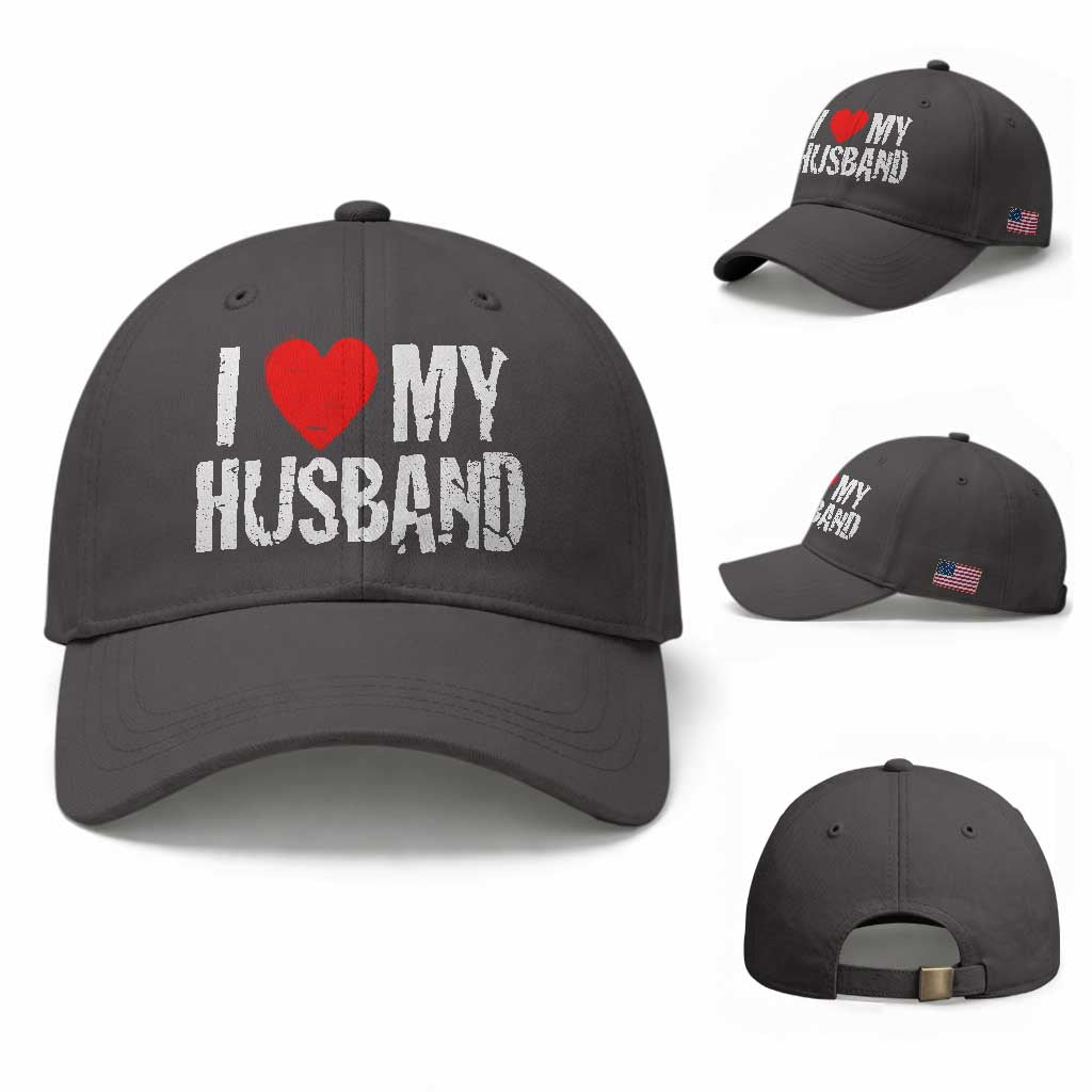 Cool Marriage Humor Gift For Wife Baseball Cap I Love My Husband TS12 Baseball Cap Universal Fit Dark Gray Print Your Wear