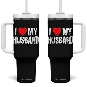 Cool Marriage Humor Gift For Wife Tumbler With Handle I Love My Husband TS12 One Size: 40 oz Black Print Your Wear