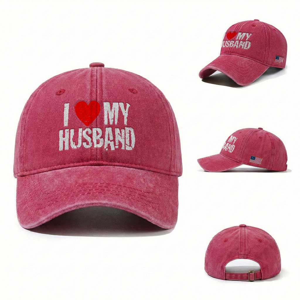 Cool Marriage Humor Gift For Wife Washed Cotton Baseball Cap I Love My Husband TS12 Washed Cap Universal Fit Red Print Your Wear