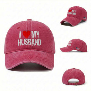 Cool Marriage Humor Gift For Wife Washed Cotton Baseball Cap I Love My Husband TS12 Washed Cap Universal Fit Red Print Your Wear