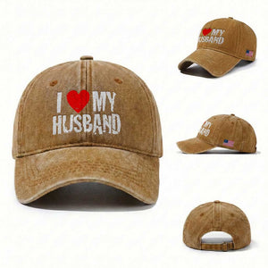 Cool Marriage Humor Gift For Wife Washed Cotton Baseball Cap I Love My Husband TS12 Washed Cap Universal Fit Yellow Ochre Print Your Wear