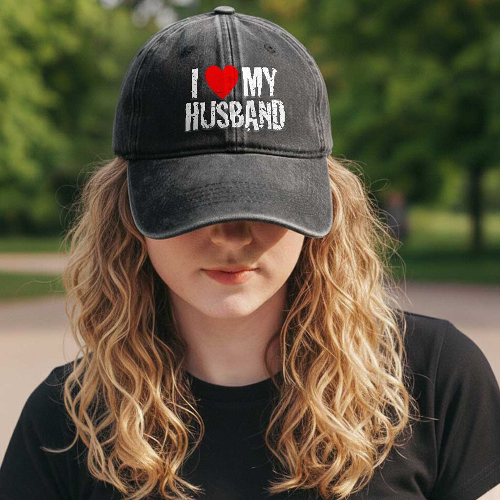 Cool Marriage Humor Gift For Wife Washed Cotton Baseball Cap I Love My Husband TS12 Print Your Wear