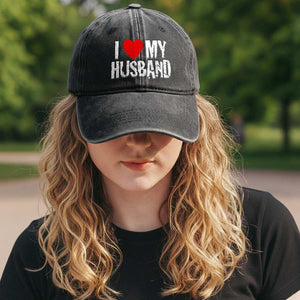 Cool Marriage Humor Gift For Wife Washed Cotton Baseball Cap I Love My Husband TS12 Print Your Wear