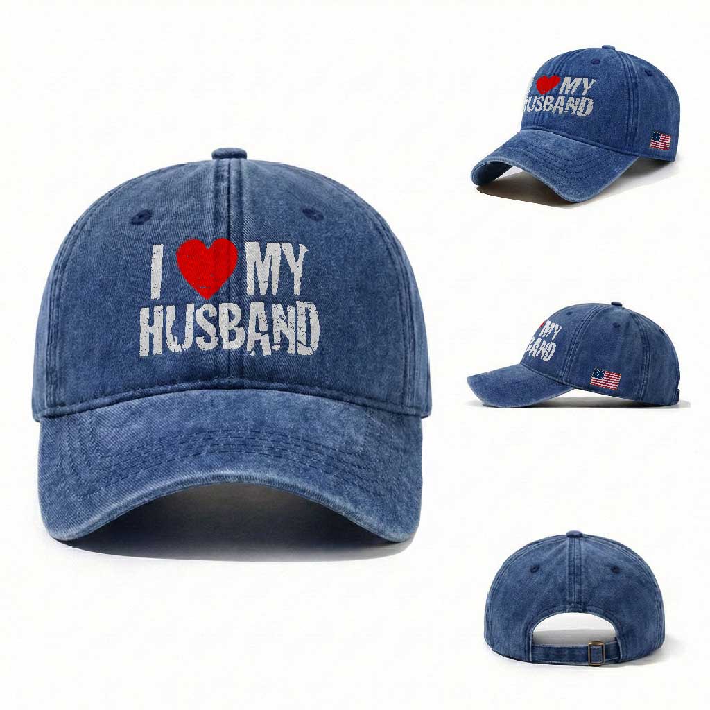 Cool Marriage Humor Gift For Wife Washed Cotton Baseball Cap I Love My Husband TS12 Washed Cap Universal Fit Royal Blue Print Your Wear