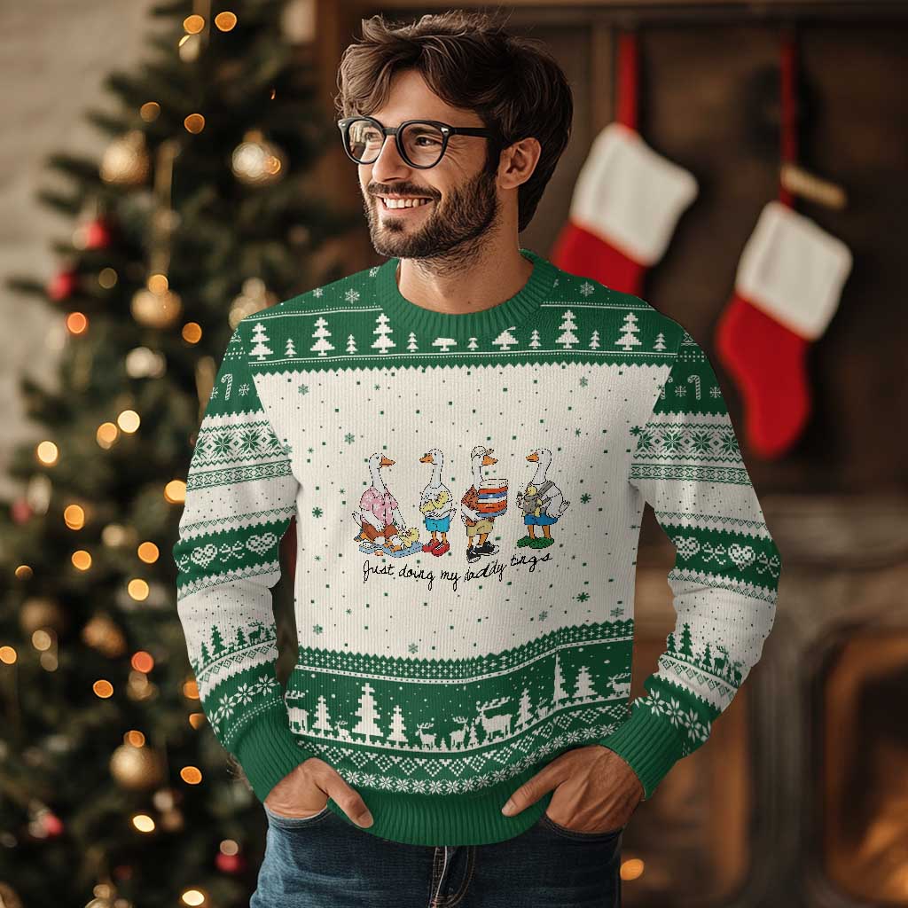 Funny Goose Just Doing My Daddy Things Ugly Christmas Sweater Fathers Day Gift TS12 Beige Green Print Your Wear