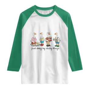 Funny Goose Just Doing My Daddy Things Raglan Shirt Fathers Day Gift TS12 White Kelly Green Print Your Wear