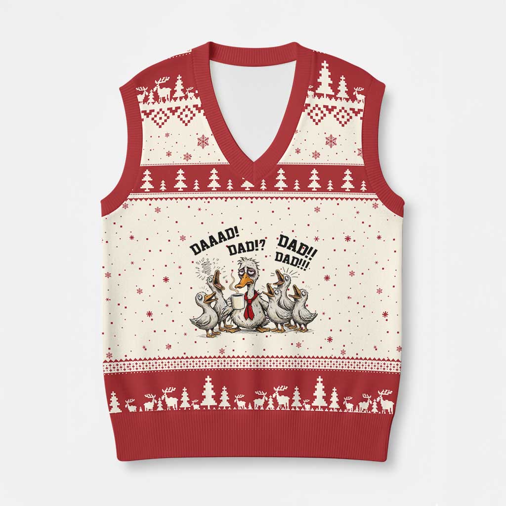 Funny Duck Dad Daaad Dad Dad V-Neck Knit Sweater Vest Tired Dad Life Fathers Day Graphic TS12 Beige Red Print Your Wear