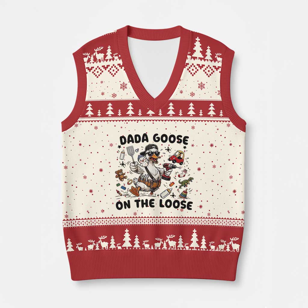 Dada Goose On The Loose V-Neck Knit Sweater Vest Funny Fatherhood Humor Gift TS12 Beige Red Print Your Wear
