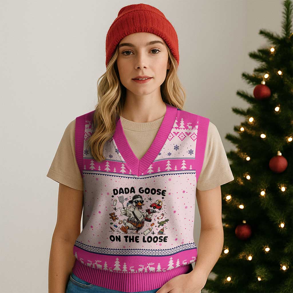 Dada Goose On The Loose V-Neck Knit Sweater Vest Funny Fatherhood Humor Gift TS12 Hot Pink Print Your Wear