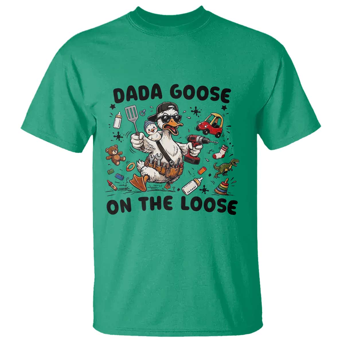 Dada Goose On The Loose T Shirt Funny Fatherhood Humor Gift TS12 Irish Green Print Your Wear
