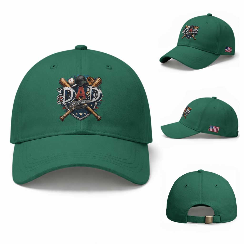 Baseball Dad Est 2026 Baseball Cap New Dad Father's Day Gift TS12 Baseball Cap Universal Fit Irish Green Print Your Wear