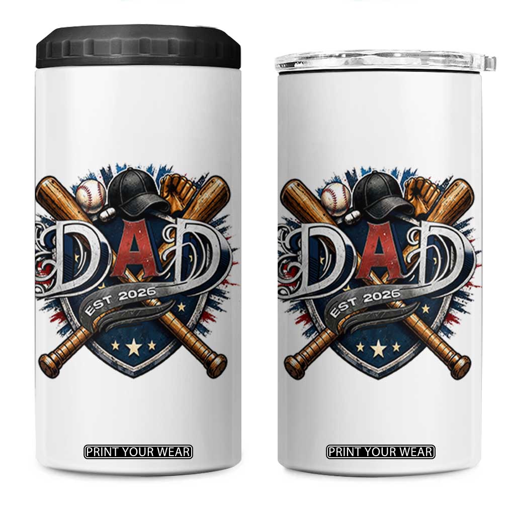 Baseball Dad Est 2026 4 in 1 Can Cooler Tumbler New Dad Father's Day Gift TS12 One Size: 16 oz White Print Your Wear