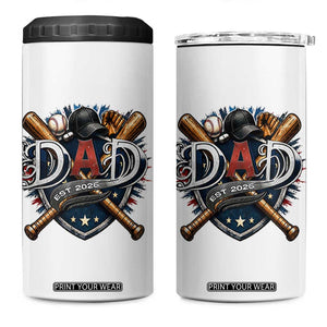 Baseball Dad Est 2026 4 in 1 Can Cooler Tumbler New Dad Father's Day Gift TS12 One Size: 16 oz White Print Your Wear