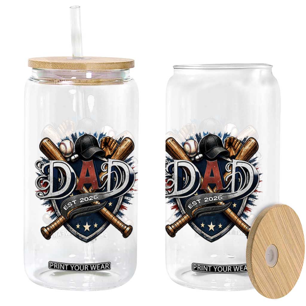 Baseball Dad Est 2026 Glass Can New Dad Father's Day Gift TS12 Print Your Wear