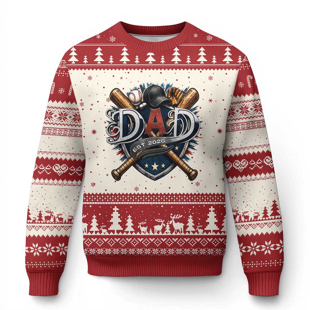 Baseball Dad Est 2026 Ugly Christmas Sweater New Dad Father's Day Gift TS12 Beige Red Print Your Wear