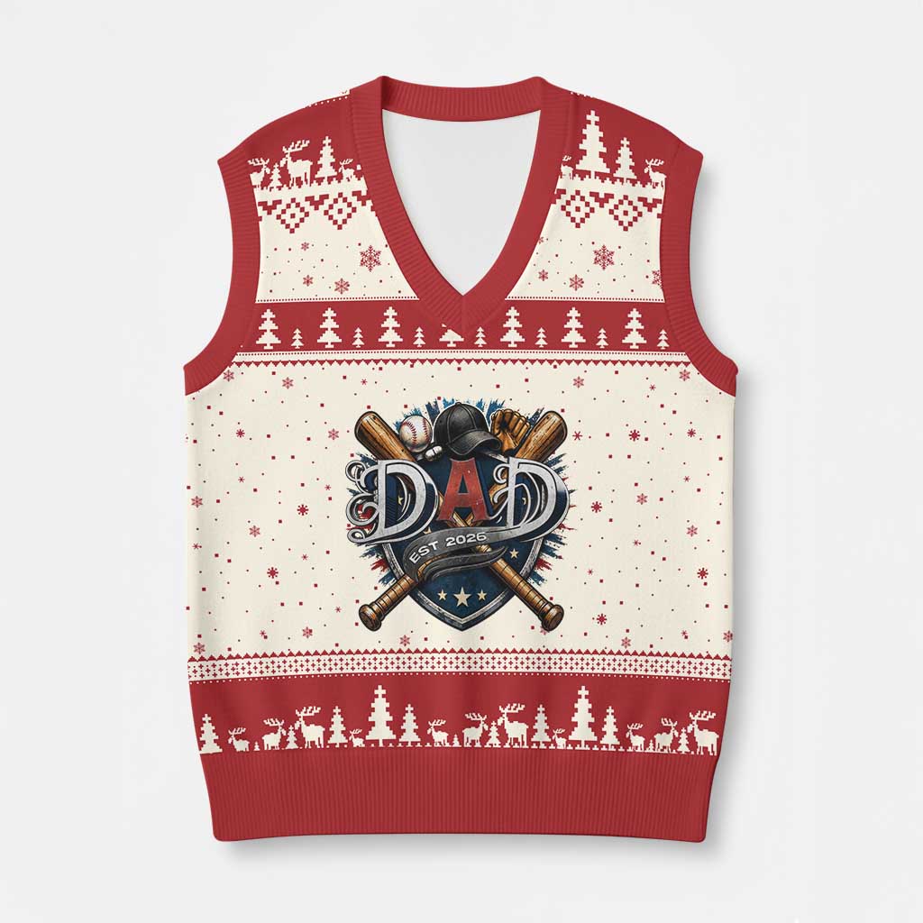 Baseball Dad Est 2026 V-Neck Knit Sweater Vest New Dad Father's Day Gift TS12 Beige Red Print Your Wear
