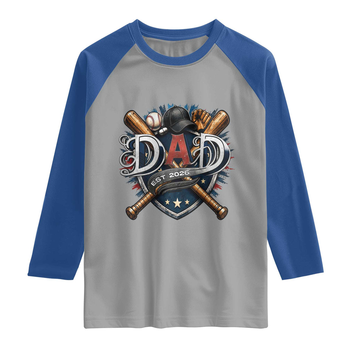 Baseball Dad Est 2026 Raglan Shirt New Dad Father's Day Gift TS12 Sport Gray Royal Print Your Wear