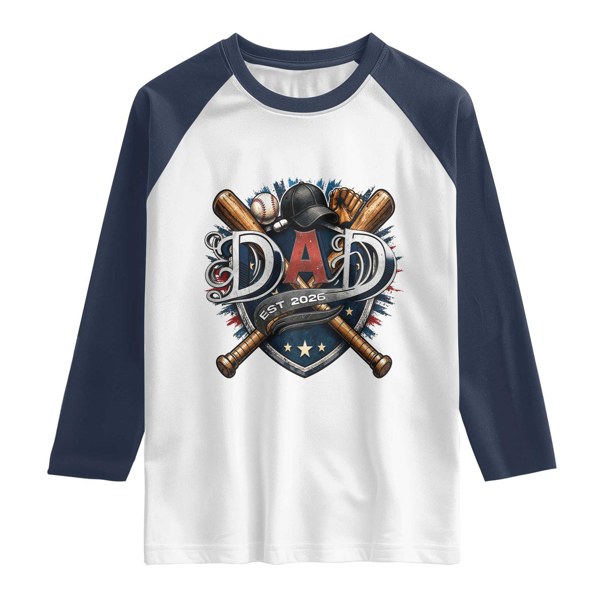 Baseball Dad Est 2026 Raglan Shirt New Dad Father's Day Gift TS12 White Navy Print Your Wear