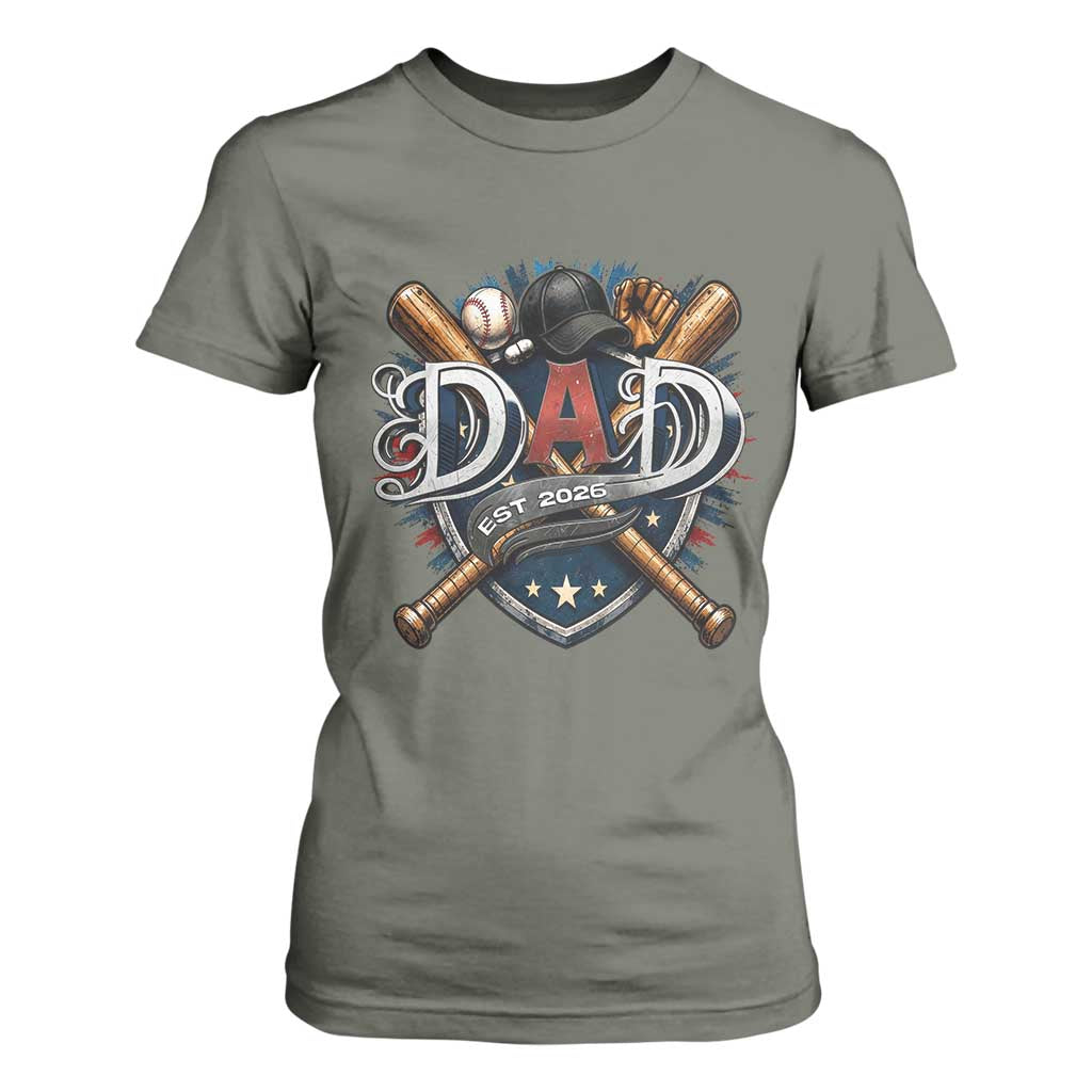 Baseball Dad Est 2026 T Shirt For Women New Dad Father's Day Gift