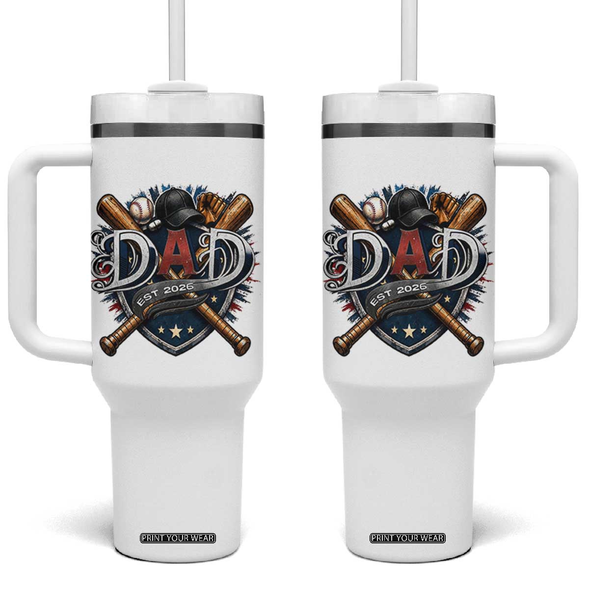 Baseball Dad Est 2026 Tumbler With Handle New Dad Father's Day Gift TS12 One Size: 40 oz White Print Your Wear