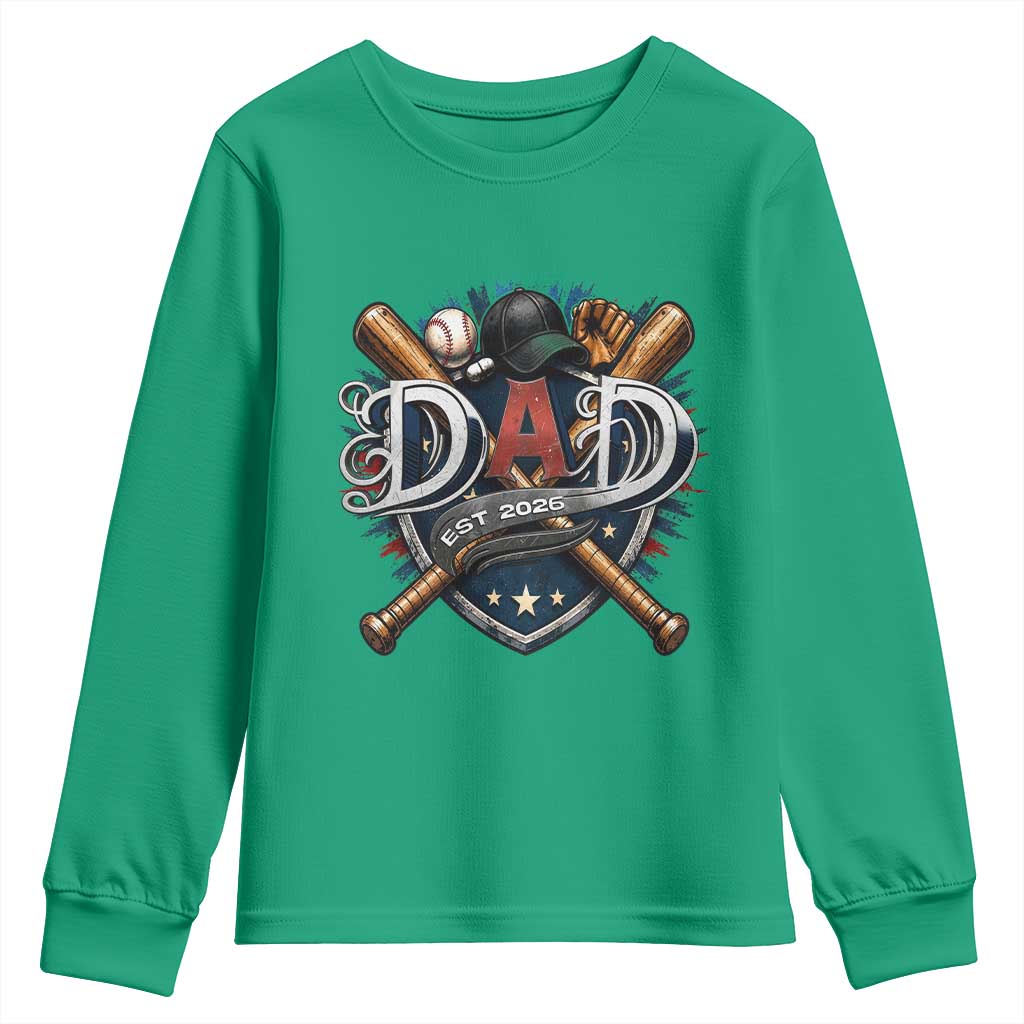 Baseball Dad Est 2026 Youth Sweatshirt New Dad Father's Day Gift TS12 Irish Green Print Your Wear