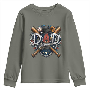 Baseball Dad Est 2026 Youth Sweatshirt New Dad Father's Day Gift TS12 Military Green Print Your Wear