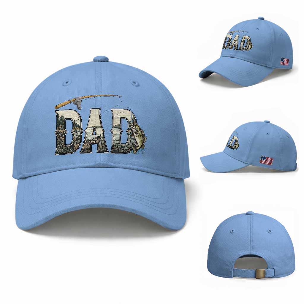 Fishing Dad Baseball Cap Funny Angler Fathers Day Gift TS12 Baseball Cap Universal Fit Light Blue Print Your Wear