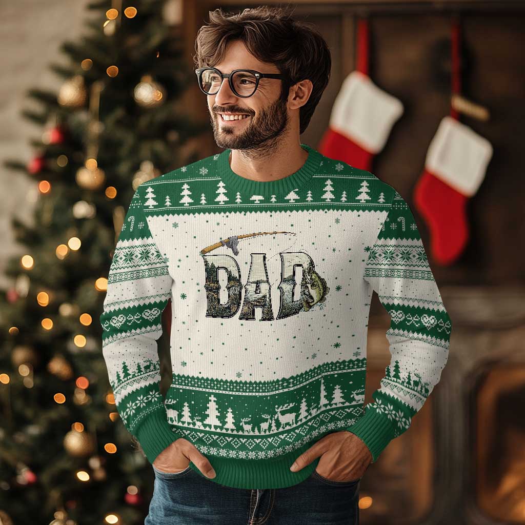 Fishing Dad Ugly Christmas Sweater Funny Angler Fathers Day Gift TS12 Beige Green Print Your Wear