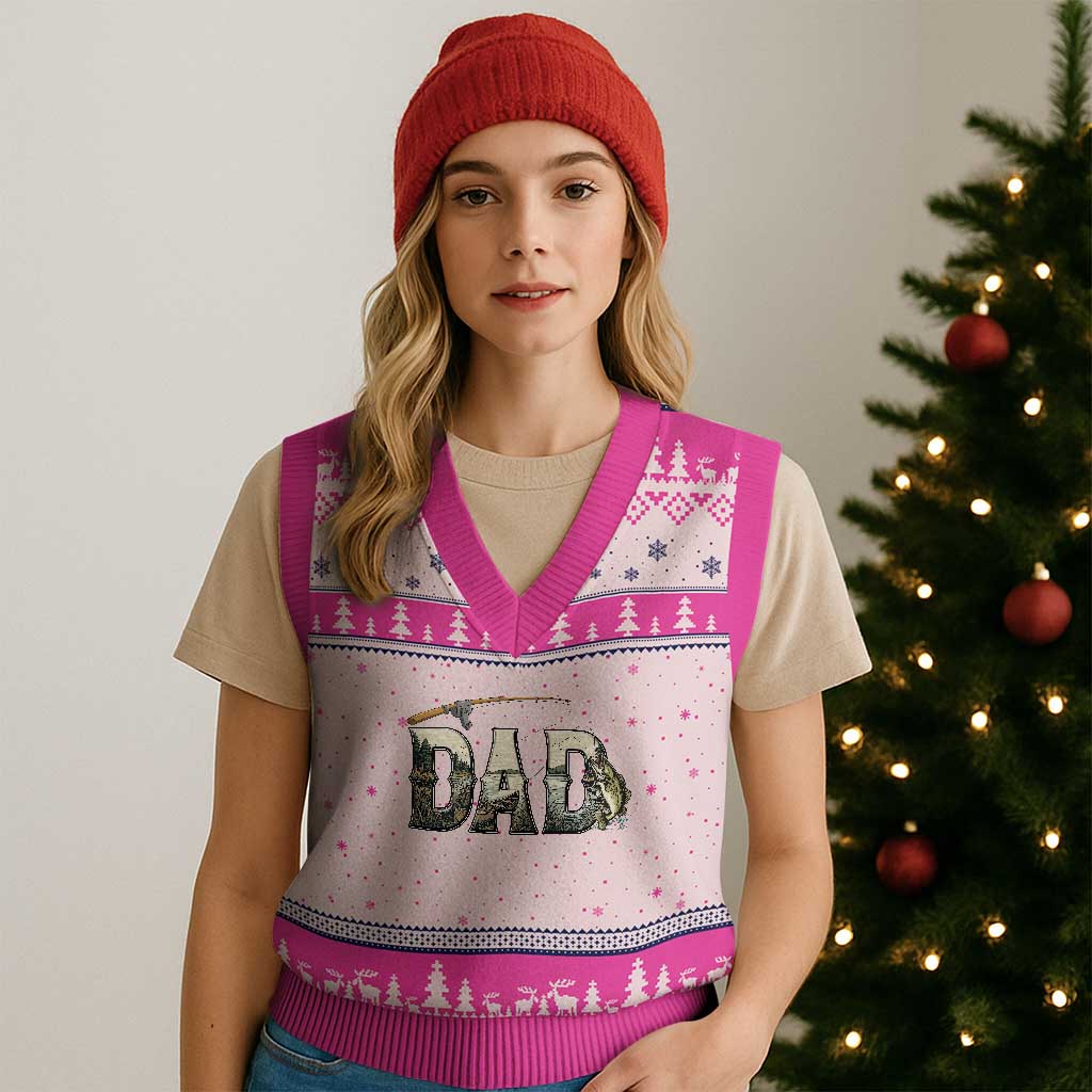 Fishing Dad V-Neck Knit Sweater Vest Funny Angler Fathers Day Gift TS12 Hot Pink Print Your Wear
