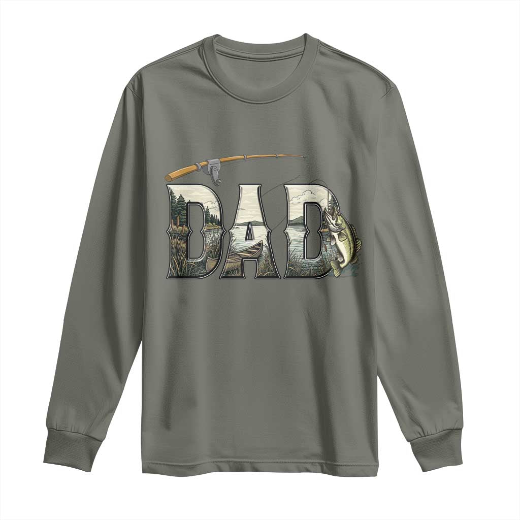 Fishing Dad Long Sleeve Shirt Funny Angler Fathers Day Gift TS12 Military Green Print Your Wear