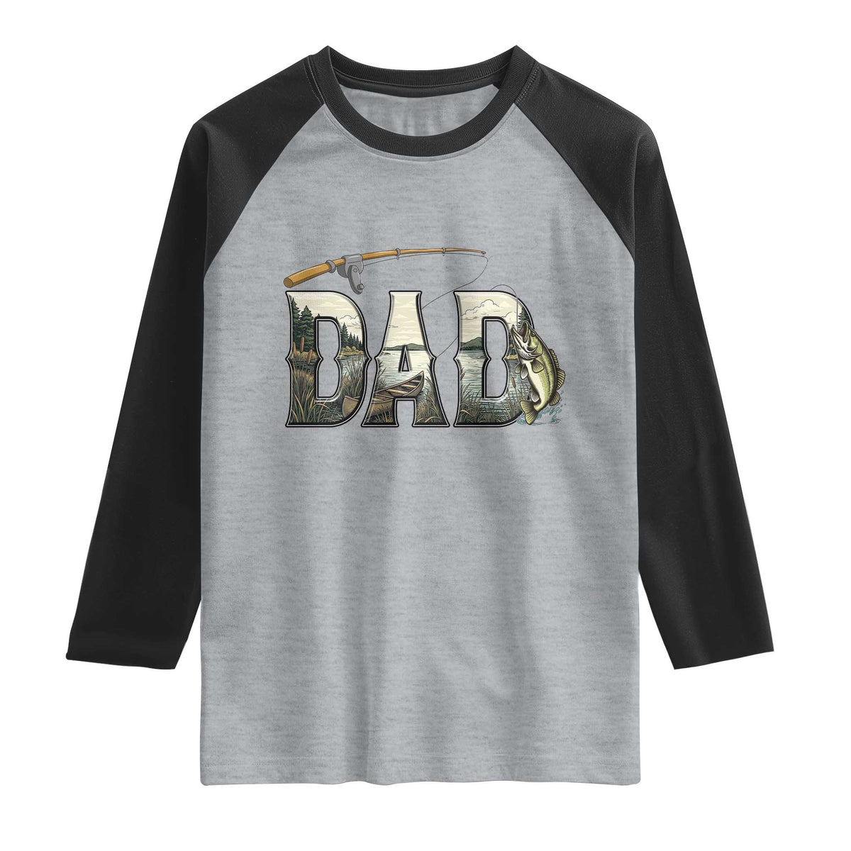 Fishing Dad Raglan Shirt Funny Angler Fathers Day Gift TS12 Heather Gray Black Print Your Wear