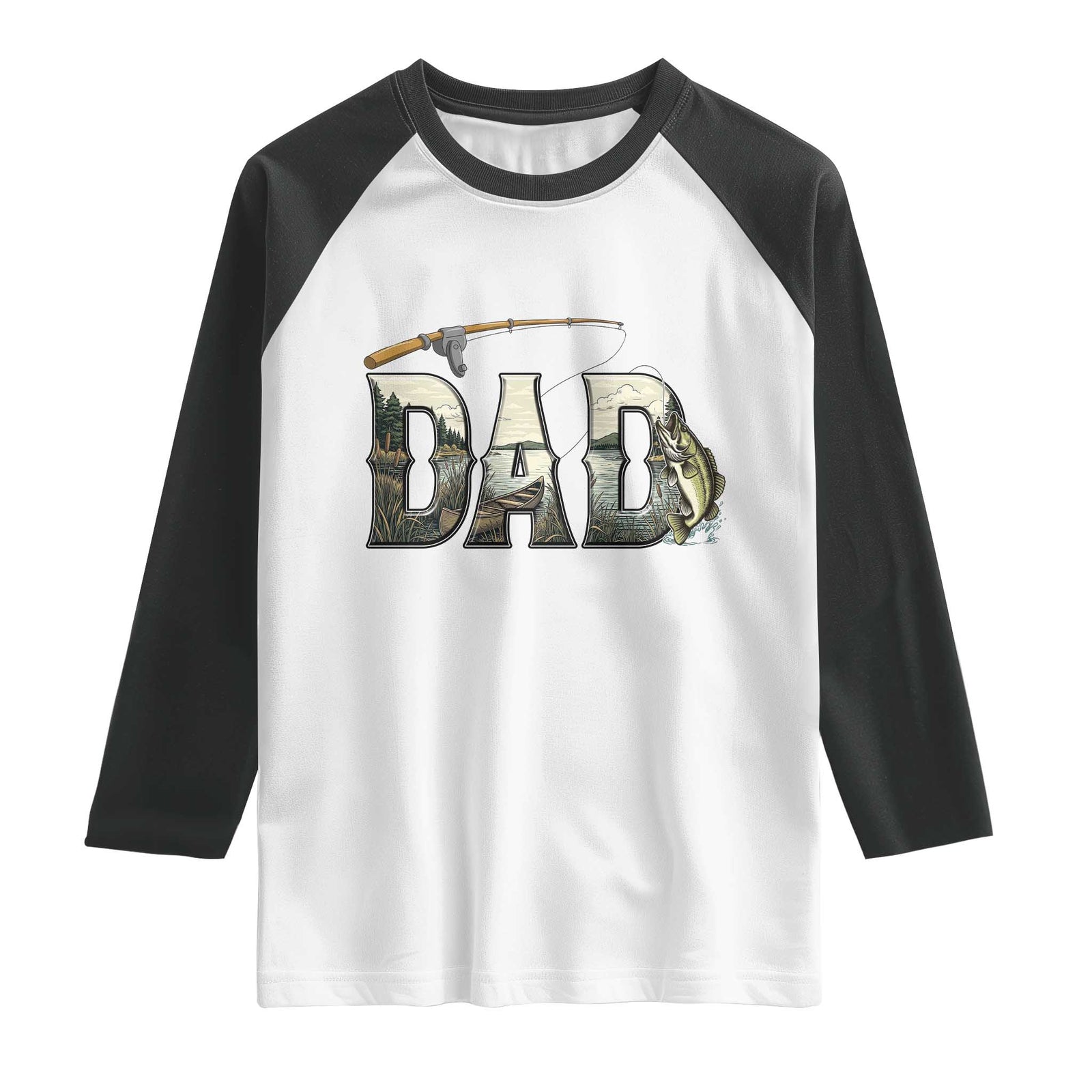 Fishing Dad Raglan Shirt Funny Angler Fathers Day Gift TS12 White Black Print Your Wear