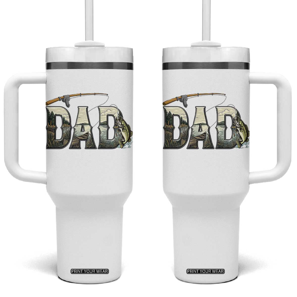 Fishing Dad Tumbler With Handle Funny Angler Fathers Day Gift TS12 One Size: 40 oz White Print Your Wear