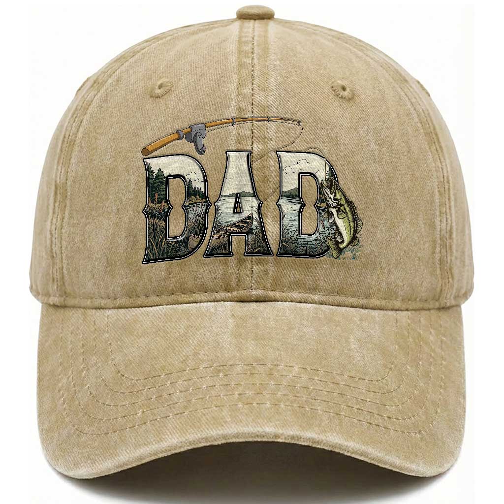 Fishing Dad Washed Cotton Baseball Cap Funny Angler Fathers Day Gift TS12 Print Your Wear