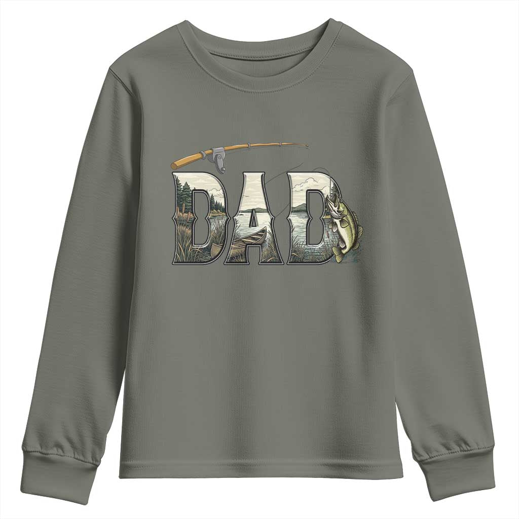 Fishing Dad Youth Sweatshirt Funny Angler Fathers Day Gift TS12 Military Green Print Your Wear