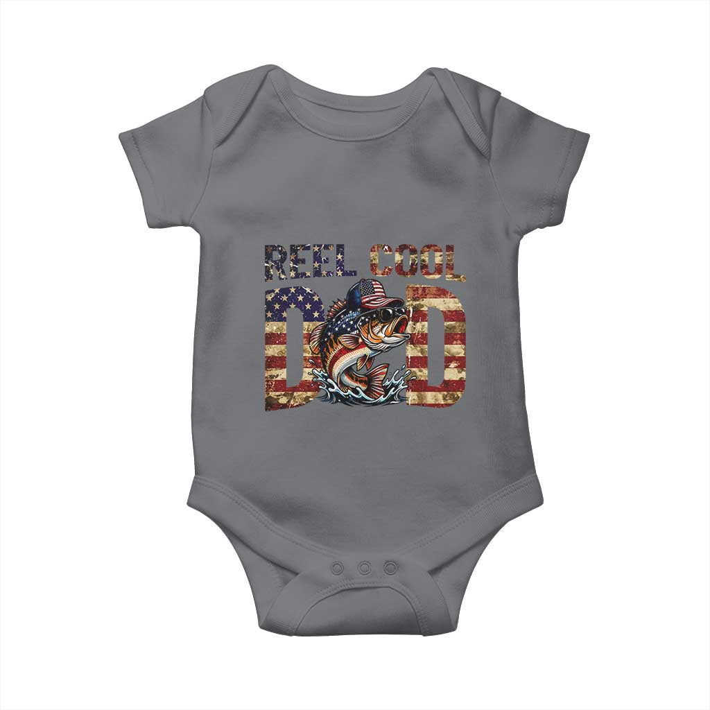 Patriotic Reel Cool Dad Baby Onesie American Flag Fishing Fathers Day Gift TS12 Charcoal Print Your Wear