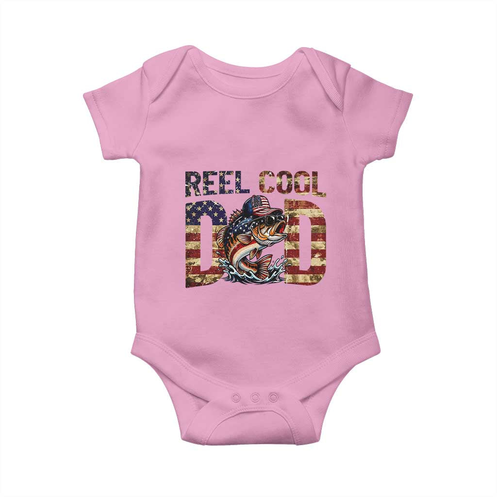 Patriotic Reel Cool Dad Baby Onesie American Flag Fishing Fathers Day Gift TS12 Light Pink Print Your Wear