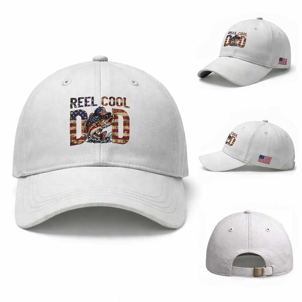 Patriotic Reel Cool Dad Baseball Cap American Flag Fishing Fathers Day Gift TS12 Baseball Cap Universal Fit White Print Your Wear