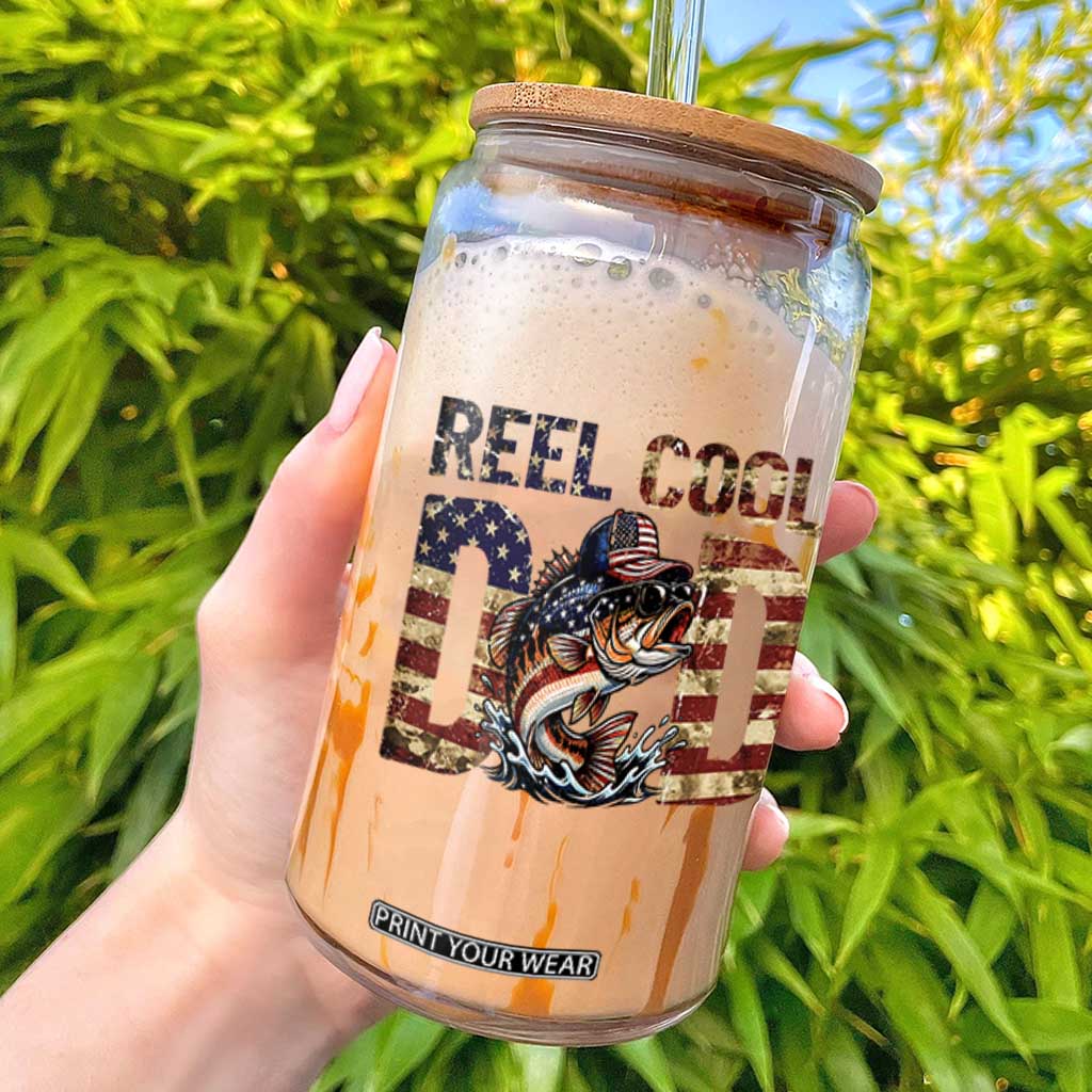Patriotic Reel Cool Dad Glass Can American Flag Fishing Fathers Day Gift TS12 White Print Your Wear