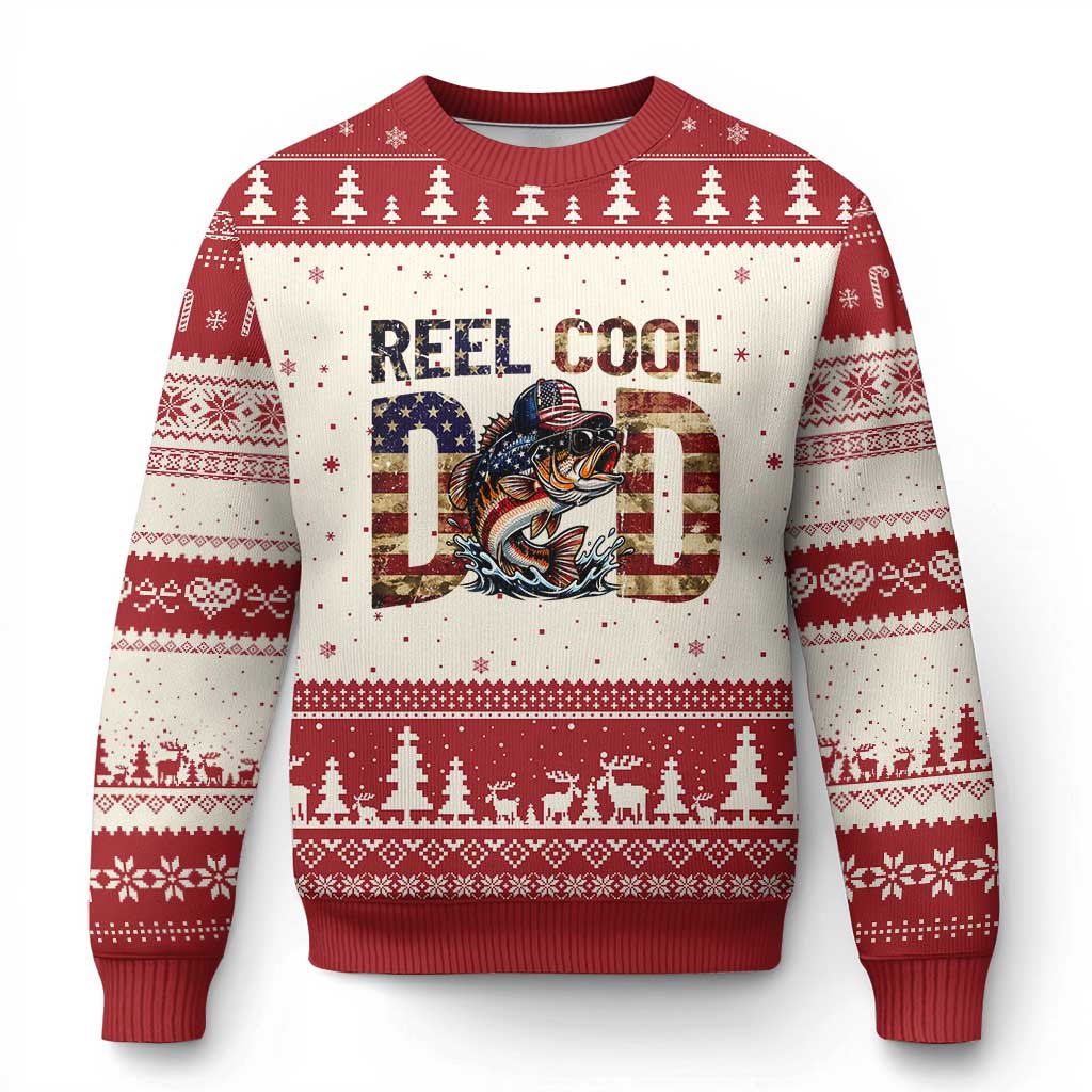 Patriotic Reel Cool Dad Ugly Christmas Sweater American Flag Fishing Fathers Day Gift TS12 Beige Red Print Your Wear