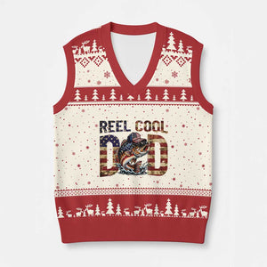 Patriotic Reel Cool Dad V-Neck Knit Sweater Vest American Flag Fishing Fathers Day Gift TS12 Beige Red Print Your Wear
